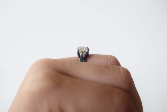 Wedding Set Oxidized or Bright Silver Ring Raw Stone Engagement Rings - Picture 10 of 10